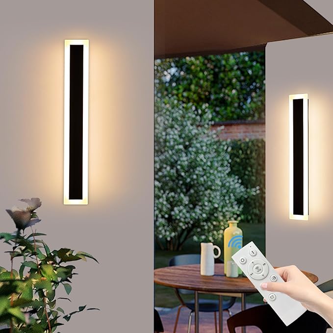 Mikeru Upgraded Widened 2pack 23.6inch Long LED Wall Light, 10%-100% Dimmable Outdoor Wall Lights Exterior Front Porch Light 3000-6000k Outdoor Light Fixtures Wall Mount for Basement, Garage