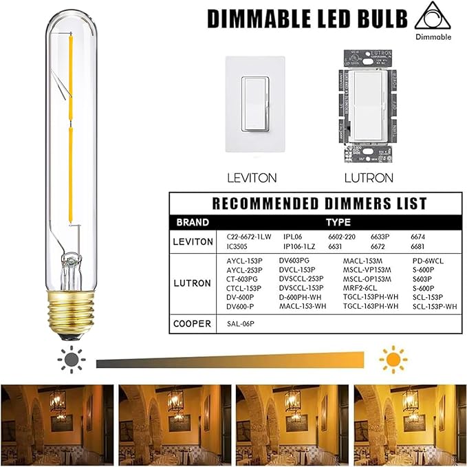 Leools Vintage T9 LED Tube Light Bulbs 40W Equivalent, 2700K Warm White, 400 Lumens, Dimmable Edison Tubular Light Bulbs 4W, Clear Glass, LED Filament Bulb,E26 Standard,4 Pack