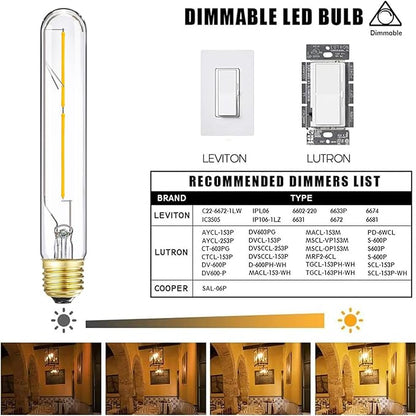 Leools Vintage T9 LED Tube Light Bulbs 40W Equivalent, 2700K Warm White, 400 Lumens, Dimmable Edison Tubular Light Bulbs 4W, Clear Glass, LED Filament Bulb,E26 Standard,4 Pack