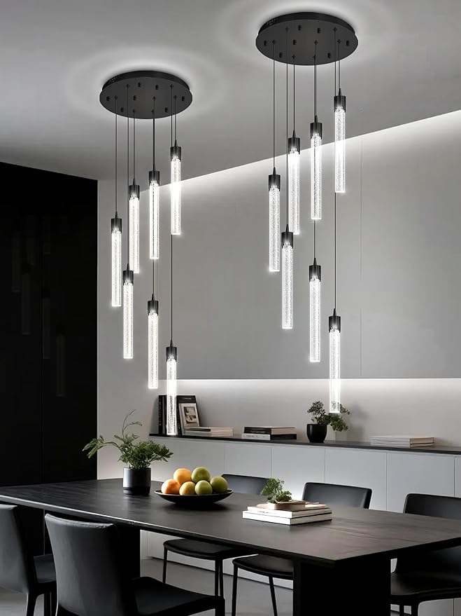 Pendant Light Fixtures LED Black 8-Light Chandelier for Living Room Modern Bubble Crystal Chandelier Entryway Foyer Dimmale 2700K-6000K