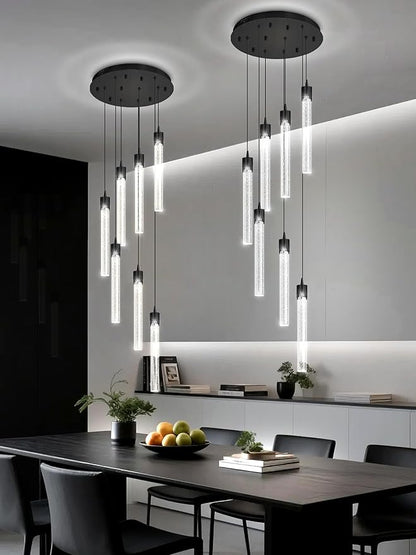 Pendant Light Fixtures LED Black 8-Light Chandelier for Living Room Modern Bubble Crystal Chandelier Entryway Foyer Dimmale 2700K-6000K