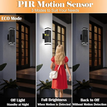 wowlite 2 Pack Motion Sensor Outdoor Wall Lights, Dusk to Dawn Outdoor Lighting Fixtures with GU10 Bulbs Included, Up and Down Black Exterior Light Fixtures for House Porch Garage, ETL Listed