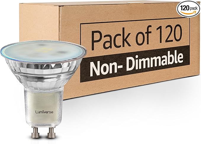 Lumiverse 120 Pack GU10 LED Bulb, Non-dimmable 4W (35W Equivalent) 100 Degree Flood Beam 5000K Daylight White, Halogen Replacement for Kitchen, Living Room, Bedroom