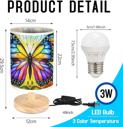 Butterfly Table Lamp LED 3-Color Pressed Bedside, Butterfly Shade Lamp with Wood Base for Bedroom Living Room Desk Office TL01