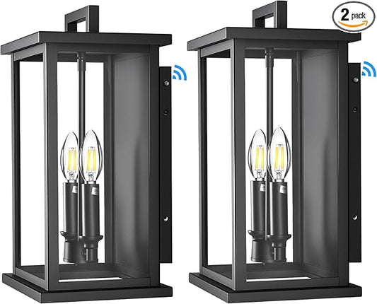 Dusk to Dawn Black Outdoor Light Fixture Wall Mount,Medium Patio Wall Light Fixture,Modern Front Porch Light,Outdoor Exterior Wall Lantern Sconce for House,Garage,Hallway,Waterproof,2 Packs
