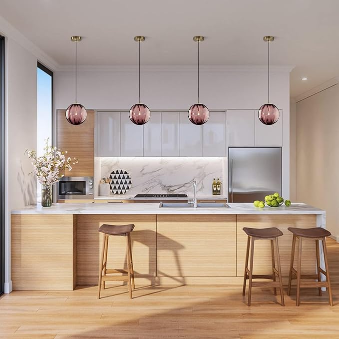 KCO Lighting Modern Large Globe Pendant Light - Vintage Gold Single Pendant - Round Glass - Industrial Kitchen Island & Dining Room Light Fixture (Burgundy-9.8')