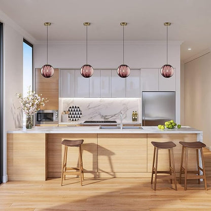 KCO Lighting Modern Large Globe Pendant Light - Vintage Gold Single Pendant - Round Glass - Industrial Kitchen Island & Dining Room Light Fixture (Burgundy-9.8')