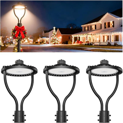 3 Pack LED Post Top Light, Selectable Wattage (60W/48W/36W) & Color Temperature (3000K/4000K/5000K), DLC & ETL Listed, 9000LM with Photocell, IP65 Waterproof for Yard and Street