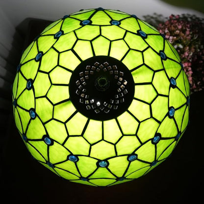 Green Tiffany Lamp For Bedrooms Bedside Stained Glass Table Lamp Farmhouse Lamps Night Stands Retro Traditional Nightstand Desk Decor Blue Beads Side Living Room End Desk Reding Lighting 12x12x19 Inch