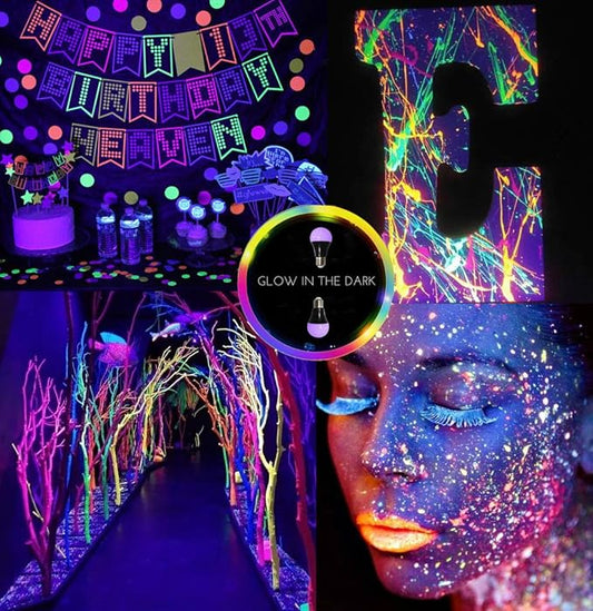 GREENIC UV Led Black Light Bulb 2 Pack, 8W (60W Equivalent) A19 E26 Blacklight Bulb UVA Level 385-400nm, Glow in Dark for Body Paint Club Party Neon Posters