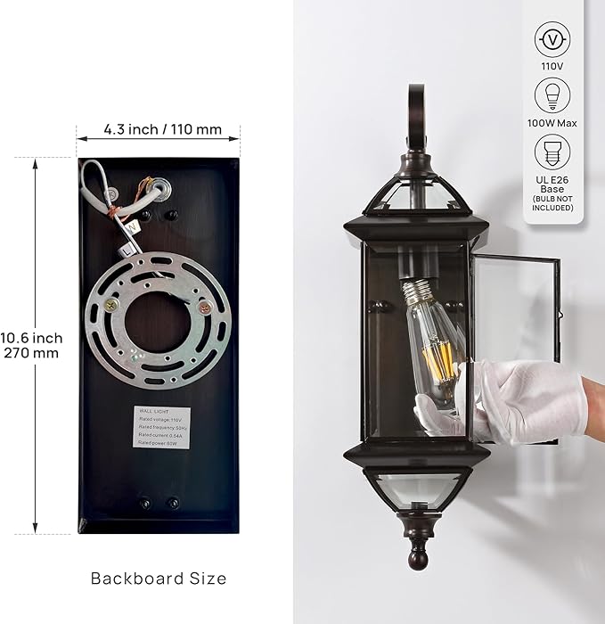 Outdoor Light Fixture 18.5" H Porch Light Oil Rubbed Bronze Outdoor Wall Lights with Clear Glass Waterproof Outside Lights for House Patio Garage Frontdoor 1 Pack Bulb Not Included