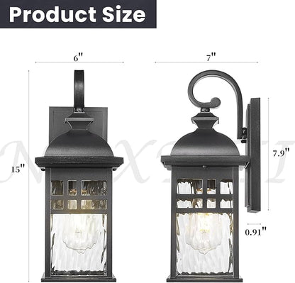 Outdoor Wall Lights Exterior Black Outdoor Light Fixtures Wall Mount with Water Ripple Glass Waterproof Anti-Rust Outside Wall Sconce Porch Lights for House Garage Doorway