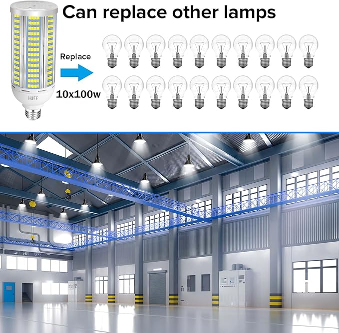 HJFF 2-Pack 100W LED Corn Light Bulbs,5000K,AC110-277V,15000lm,E26/E39 Base,LED Replacement Metal Halide HID CFL for Commercial Industrial Lighting Warehouse High Bay Light Fixture Garage Workshop