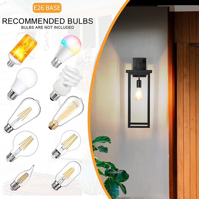 20" Large Exterior Lighting Fixtures Modern Wall Lantern,Outdoor Wall Lights with Clear Glass Shade,E26 Base Outdoor Lamps for Patio Porch,Waterproof Outside Exterior Lights for House 2 Pcs