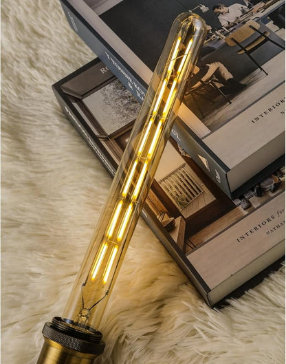 Leools T300 Led Long Bulbs,12W Dimmable Tubular Bulb,100 Watt Equivalent,E26 Edison Style Vintage LED Filament Light Bulb,Amber Glass,2700K Warm White,11.8inch(300mm) Tall T10 Light Bulbs,4-Pack.