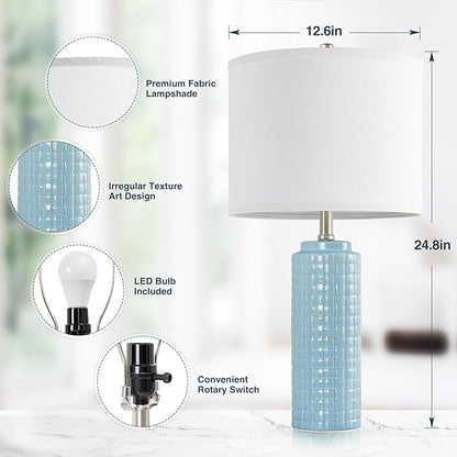 Luvkczc 24.8" Modern Ceramic Bedside Lamps Set of 2, Adjustable Color Temperature & Bulbs Included - Nightstand Lamps for Bedroom, Living Room, Office, Entryway Decor