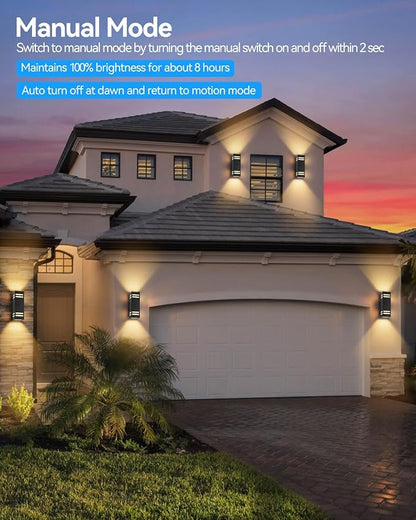 Motion Sensor Outdoor Lights 2 Pack, Modern Outdoor Wall Lights Black Exterior Lighting Fixtures, Square Motion Detector Lights for Outside, Waterproof Sconce for House Porch, Bulbs Included