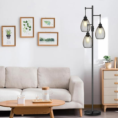 Torondo 70" Dimmable Floor Lamp with Marble Base, 3 x 800LM LED Edison Bulbs Included, Industrial Black Floor Lamps for Living Room, Rustic Tall Lamps Standing Lamp for Bedrooms Living Room