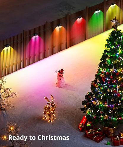 Outdoor Deck Lights 8 Packs, Smart RGBCW Fence Light, 100+ Scene Modes, Dual Lens LED String Lights with APP/Voice/Remote Control, IP65 Waterproof for Halloween Christmas Decor, 52ft Black