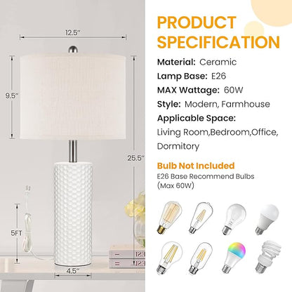 GGOYING 25.6'' Modern Ceramic Table Lamp Set of 2, Nightstand Desk Lamp No Bulb Included, Farmhouse Bedside Lamps for Bedroom, Living Room, Office
