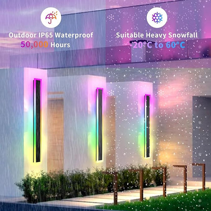 2 Pack Outdoor RGB Long Wall Lights, 31.4inch Wall Lights RGB/Warm/White Dimmable Modern Led Wall Lighting, Ip65 Waterproof Wall Sconce with Remote APP Control for Outdoor/Indoor Party Gathering