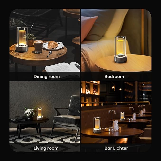 Portable Table Lamp for Indoor/Outdoor, Rechargeable Cordless Desk Lamp with Touch Sensor, 3 Way Dimmable Suitable for Bars/Cafes/Restaurants/Bedrooms/Camping Sites (Silver)