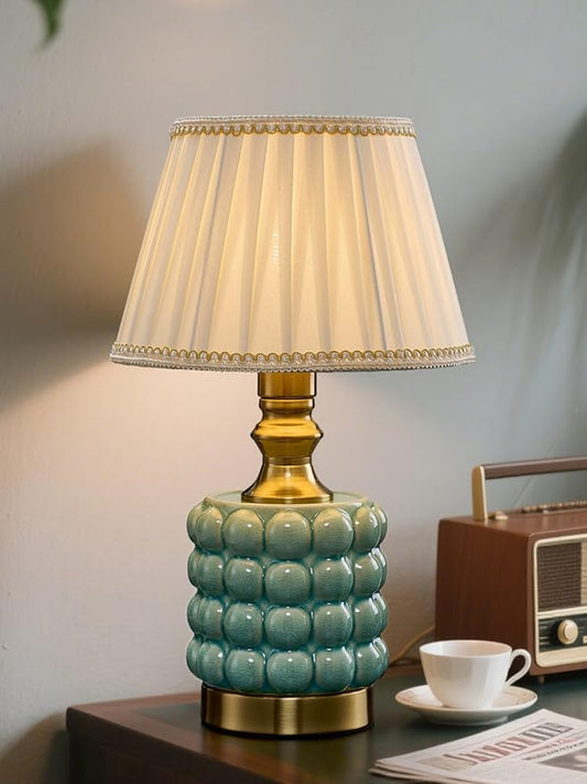 Vintage Lamp for Bedroom,Unique Lamps Cracked Ceramic lamp,UL Rotary Switch Control Pleated lamp Shade,Small Table lamp for Living Room Decor Kitchen Lighting (Blue+Pleated)