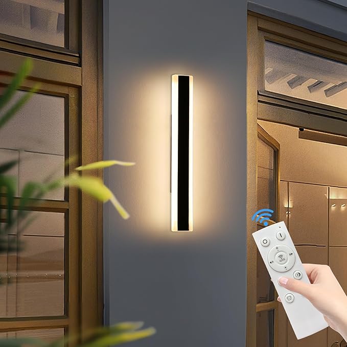 23.6inch Modern Outdoor Light Fixture, 3000K-6000K Dimmable Wall Sconce, IP65 Waterproof Linear Exterior LED Lights with Remote Control, Long Strip Garage Lighting Outside for Porch, Patio, Yard