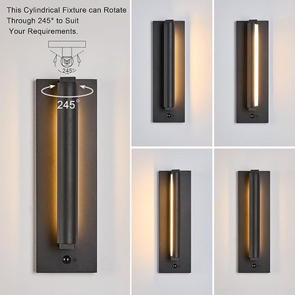 Modern PIR Motion Sensor Outdoor LED Wall Light, with a Rotatable Beam and 245° Adjustment, 3 Lighting Sensor Modes, IP65 Waterproof, Suitable for Porches, Balconies, Gardens, Garages.
