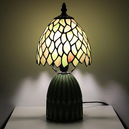 Tiffany Lamp Stained Glass Mushroom Table Lamps 6X6X12.5 Inch Brownish Green Leafage Style Small Night Light Ceramic Base Mini Accent Desk Light Suitable for Bedside Table Bedroom Children Room