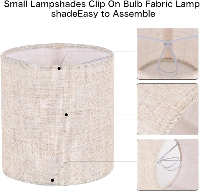Chandelier Lamp Shades, Small Lamp Shades Clip-on Bulbs Only for Candelabra Bulbs, Beige Chandelier Shades 6 Pcs, Mini Lampshades for Chandeliers 5.1" X 5.1" X 5.3, Home Decor Fabric Linen Lampshade