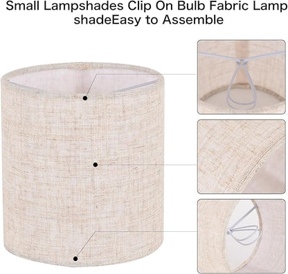 Chandelier Lamp Shades, Small Lamp Shades Clip-on Bulbs Only for Candelabra Bulbs, Beige Chandelier Shades 6 Pcs, Mini Lampshades for Chandeliers 5.1" X 5.1" X 5.3, Home Decor Fabric Linen Lampshade