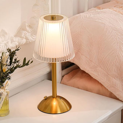 Liliful 2 Pcs Cordless Table Lamp Rechargeable Touch LED Small Gold Portable Battery Operated USB-c Desk Lamp 3 Color Dimmable for Bedroom Living Room Dining (Gold,Hollow Lined Style)