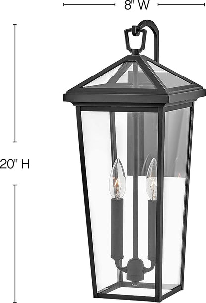 Hinkley Alford Place 25655MB Medium Outdoor Tall Wall Mount Lantern - Die Cast Aluminum Frame, Sealed Clear Glass - Museum Black