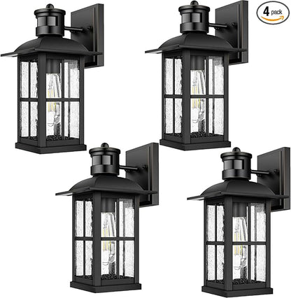 4-Pack 15inch Large Outdoor Wall Lights,Modern Black Exterior Lantern Wall Light Fixture with E26 Sockets & Tempered Glass,Waterproof Porch Wall Lighting for Garage,Garden