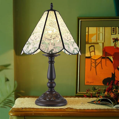 18" Vintage Table Flower Lamp, 60W Retro Glass Vintage Desk Flower Lamp with Switch Controlled, E26 Table Lamp Holder Home Decor Night Stand Lamp Suitable for Living Room, Bedroom Black