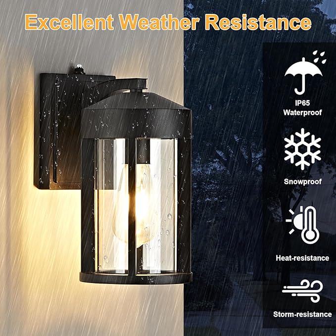 OKELI Dusk to Dawn Outdoor Wall Lights Fixture with Photocell Sensor – Modern Geometric Industrial Black Exterior Wall Sconce, Waterproof Anti-Rust Outside Porch Light for House Patio Entryway Garage
