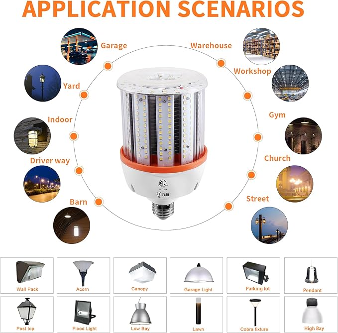80W Led Corn light bulbs , 12000 Lumen LED Corn Bulb 800W Equivalent 5000K Daylight White Lamp,E26/E39 Medium Mogul Base,2-Pack Large Area Lights For Outdoor Indoor Warehouse Garage High Bay Lighting
