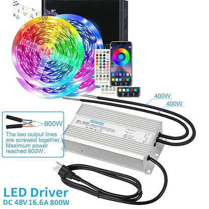 LED Driver 48V800W Waterproof Power Supply AC90-130V to DC48V16.6A Low Voltage Switching Power Supply IP67 Transformer Suitable for Indoor and Outdoor LED Lighting and Any 48V DC Equipment