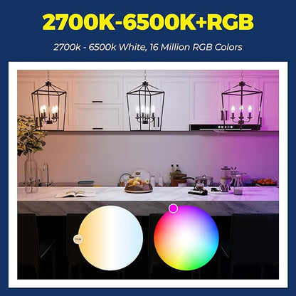 Lightinginside E12 Smart Light Bulbs 60W Equiv., Work with Alexa/Google Home/Smart Life, 500LM 6W RGBCW Candle Candelabra LED Light Bulbs, No Hub Required, 2.4G WiFi Bluetooth Bulb, ETL Listed, 1PC