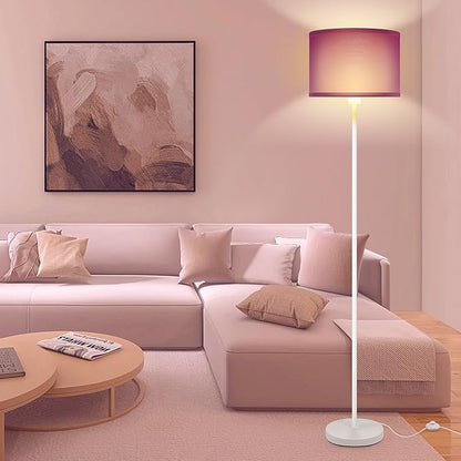 Floor Lamp, Standing Lamp, Modern Stand Up Lamps with Purple Lampshade, 59" Tall, Foot Switch, Simple Living Room Decor for Kids Room, Girls Room, Den, Office - White(NO Bulb,E26 Base)