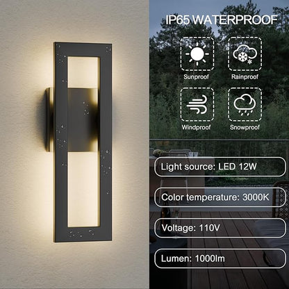 LamQee 14" Modern Outdoor Wall Lights, 3000K 1000LM Integrated LED Exterior Lighting Fixtures with Rectangle Frame, Matte Black Linear Outside Sconce Wall Mount for House Front Porch Patio Garage Door