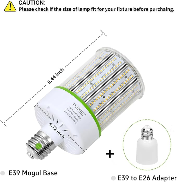 2 Pack LED Corn Bulb 150W,E39 Mogul Base,23700Lm 5000K Corn Light Bulb Replacement Metal Halide HID CFL for Commercial Industrial Lighting Warehouse High Bay Light Fixture Garage Workshop