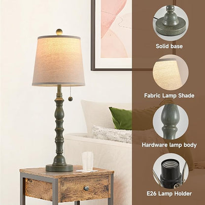 Terpsichore Lamps for Living Room Modern Farmhouse Table Lamp Bedside Reading Lamps Set of 2 Night Stands Bedroom Night Lamp,with Fabric Lamp Shade (Turquoise, High 26.25 Inch)