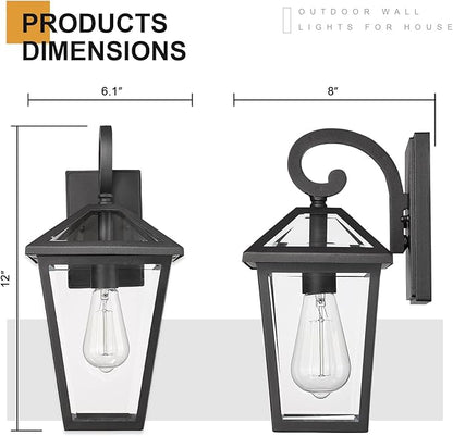 Outdoor Light Fixtures Wall Mount, Waterproof Exterior Wall Lanterns with Glass, Outside Wall Sconces, Front Porch Lights for House Garage Doorway Patio (Small, 2Pack)