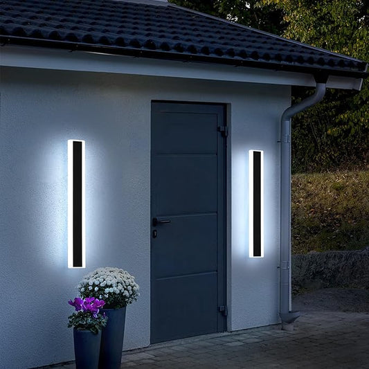 Mikeru 2Pack 31.4inch Long Led Wall Light, 6000k Cool White Modern Outdoor Wall Light Ip65 Waterproof Black Acrylic Porch Exterior Lighting Fixtures, Exterior Wall Mount Lights