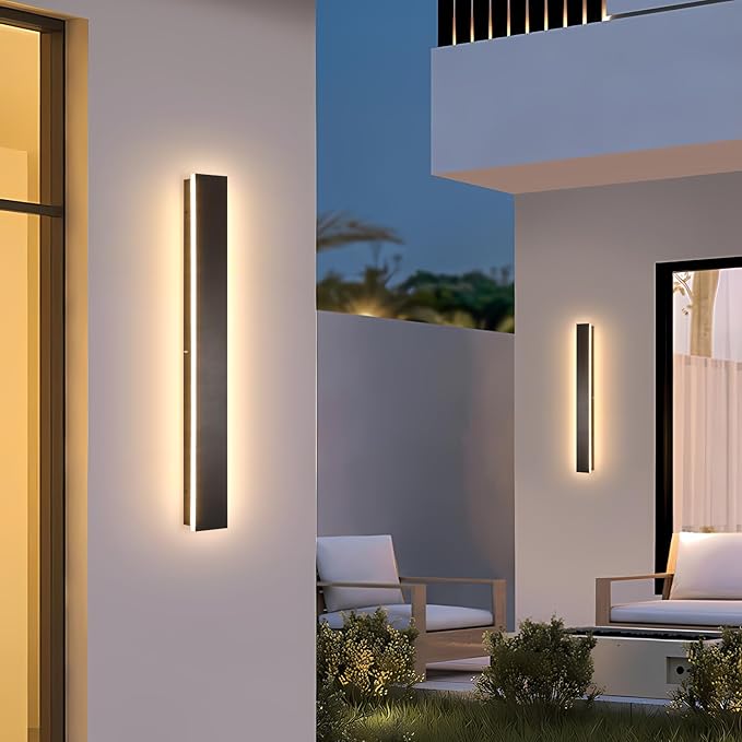 Modern Outdoor Wall Light for House,2pack 23.6inch Black LED Exterior Wall Sconces Lighting Fixtures, Outdoor Porch Light Fixture 3000K Long Linear Wall Light Outside Lighting for Patio