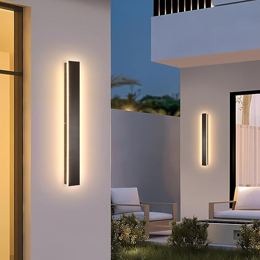 Modern Outdoor Wall Light for House,2pack 23.6inch Black LED Exterior Wall Sconces Lighting Fixtures, Outdoor Porch Light Fixture 3000K Long Linear Wall Light Outside Lighting for Patio