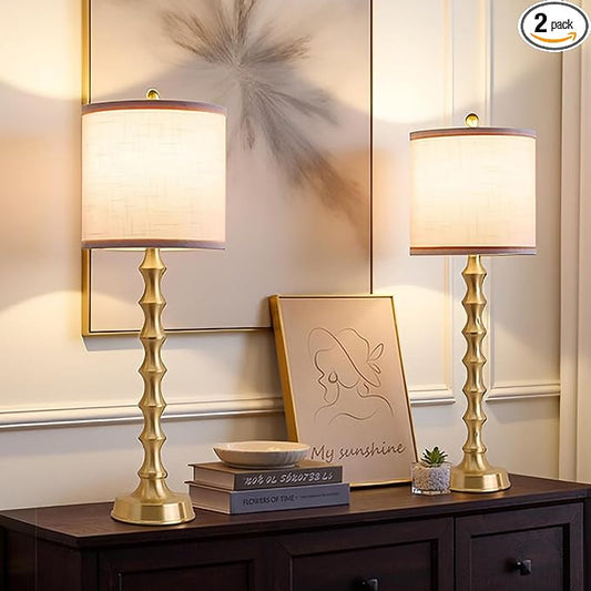 30.5" Gold Buffet Table Lamps Set of 2 with White Lampshade, Tall Skinny Gold Lamps Set of 2 for Living Room, Sideboard & Home Office