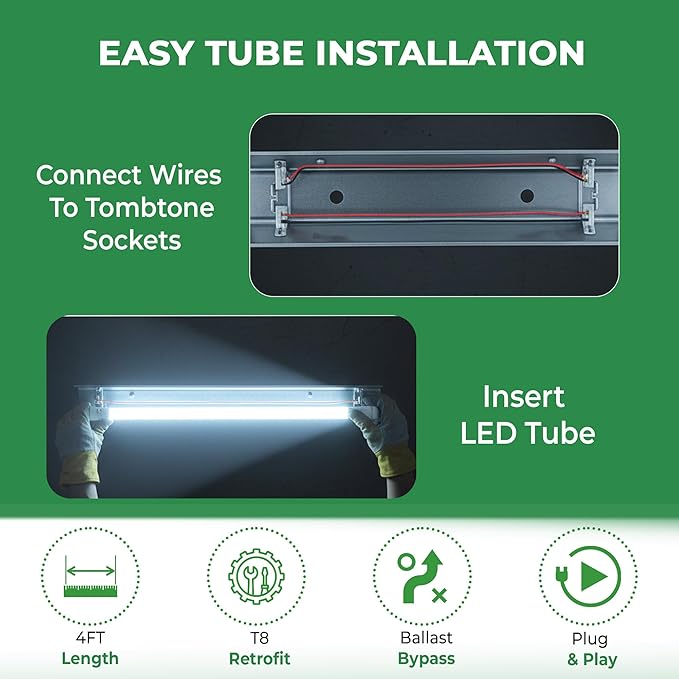 E2 Lighting 4ft T8 LED Bulbs, LED Fluorescent Tube Replacement 4ft, T8 LED with Emergency Battery, 5000K, 18W, 120-277V, Ideal for Office and Warehouse-5 Pack